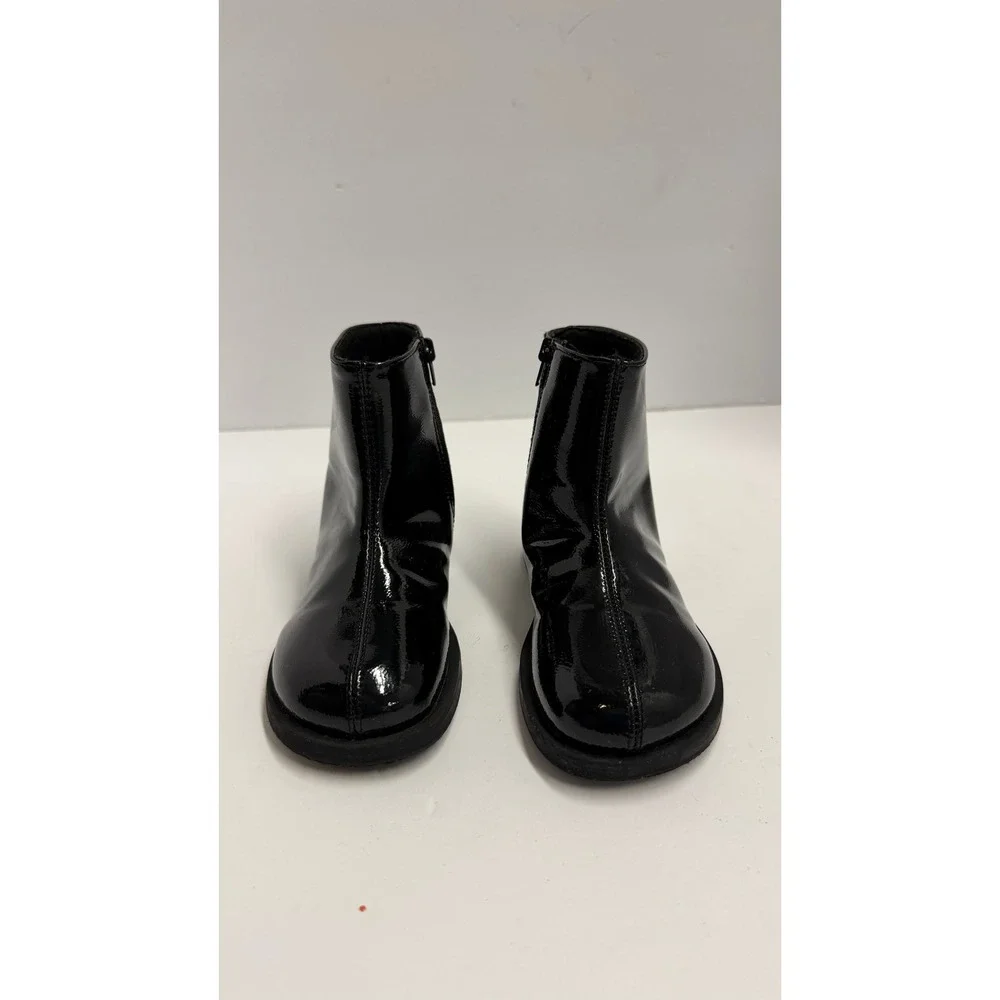 zara Black Patent Leather Ankle Boots Side Zip 11 Kid